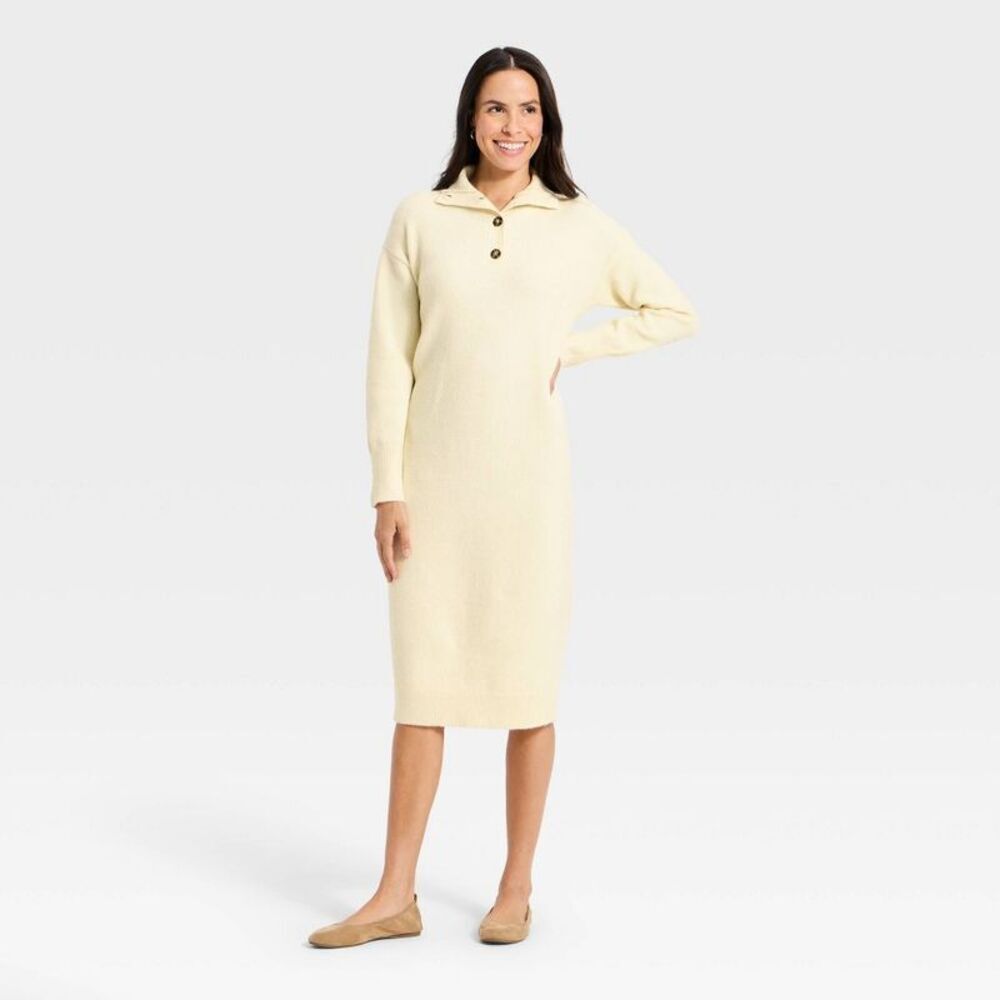 Women's Long Sleeve Midi Sweater Dress - Universal Thread Cream XL